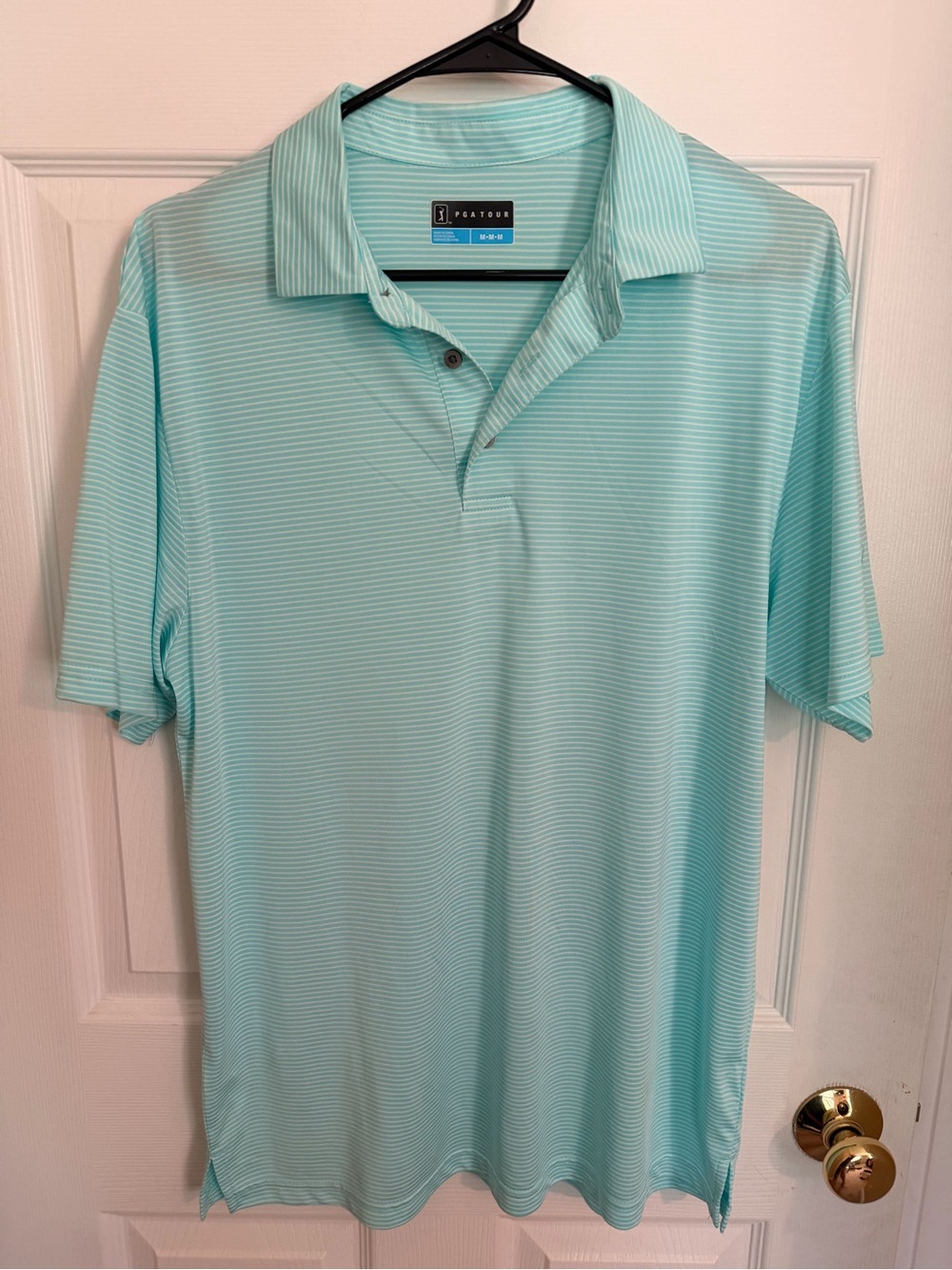 PGA TOUR Men's Light Mint Striped Performance Polo